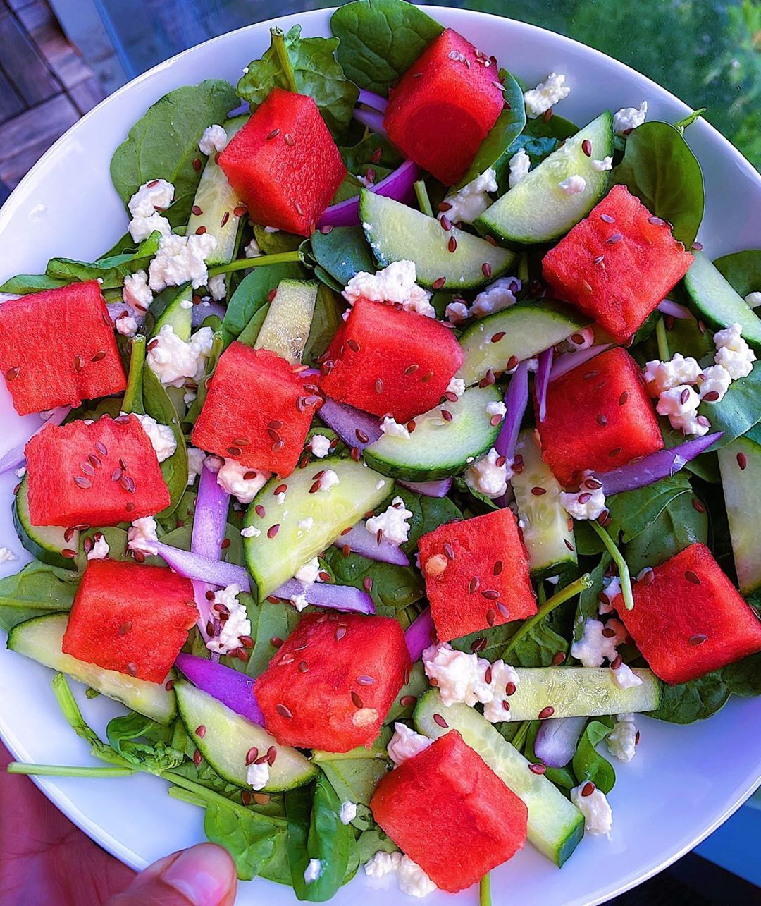 Watermelon Feta and Flax Seed Salad