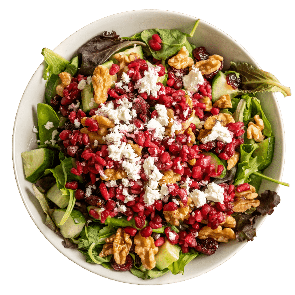Pomegranate Walnut and Goat Kale Salad
